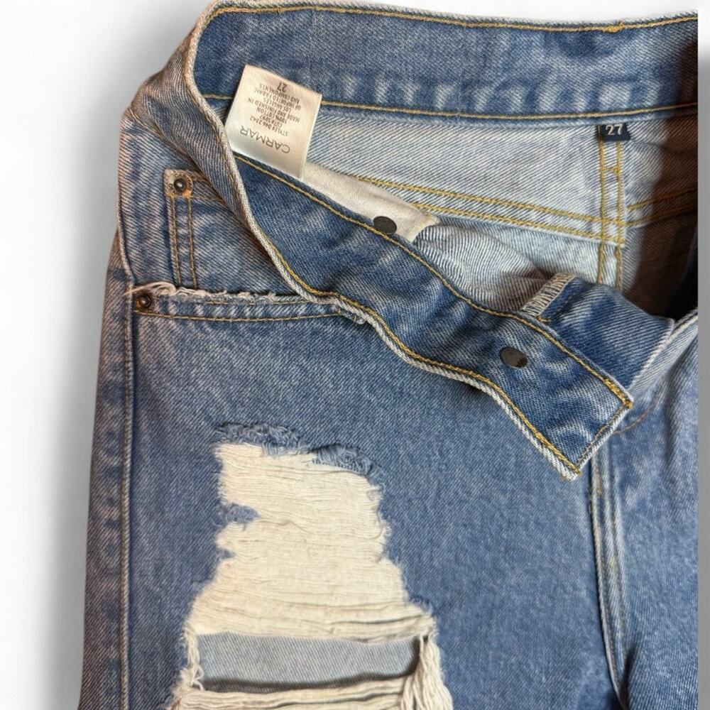 CARMAR Blue Distressed Jean Shorts Size 27 - Picture 2 of 3